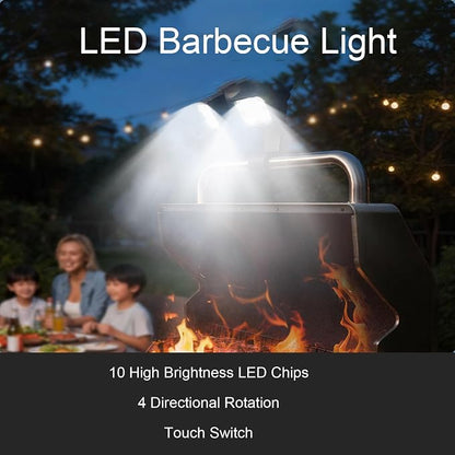 Fafeicy LED BBQ Light 360 Degree Rotatable Grill Handle Attachable Spotlight with 10 F5 Chips and Touch Switch for Outdoor Barbecue Camping Lighting
