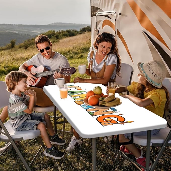 Kids Picnic Table Cover with Bench Covers & Storage Bag 3PCS, 30x60 Inch Cartoon Camping Themed Waterproof Fitted Outdoor Patio Tablecloth with Elastic Edges, Camping Essentials for Garden Campsite