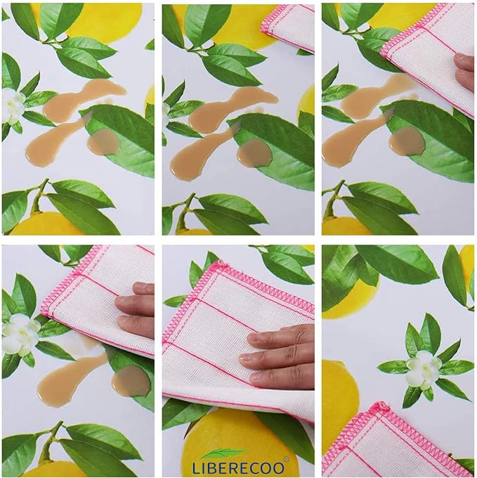 LIBERECOO Vinyl Tablecloth with Flannel Backing, 60 x 102 Lemon Stain-Resistant Rectangle PVC Flannel Backed Table Cover Waterproof Wipeable for Indoor and Outdoor