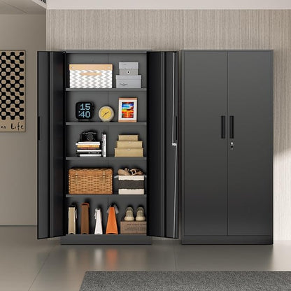Incbruce 72” Metal Storage Cabinet, Garage Cabinets and Storage System with Doors and Shelves, Tall Lockable Tool Cabinet for Garage, Office, Home (Black)