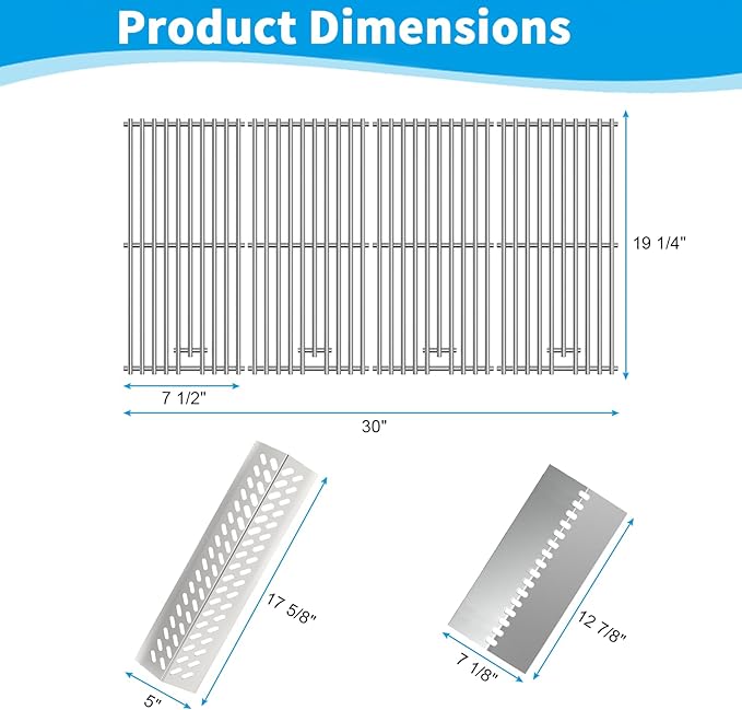 Grill Replacement Parts for Bull 16517 16631 16520, Stainless Steel Grill Grates, Flame Tamers, Heat Shields for Bull Angus 4 Burner 47628 47629, Outlaw 26038, Steer Premium 69008, Lonestar 87049