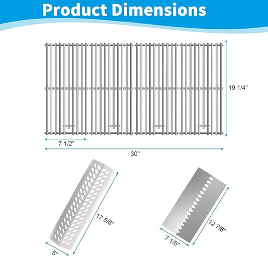 Grill Replacement Parts for Bull 16517 16631 16520, Stainless Steel Grill Grates, Flame Tamers, Heat Shields for Bull Angus 4 Burner 47628 47629, Outlaw 26038, Steer Premium 69008, Lonestar 87049