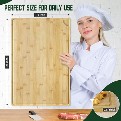 Garvee Large 24x16 Inches Bamboo Cutting Board for Kitchen, Wooden Butcher Block Chopping Board with Deep Juicy Groove and Back Inner Handle for Meat, Vegetables, Fruit