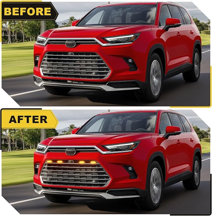Led Grille Grill Lights for 2024 2025 2026 Toyota Grand Highlander | Amber Upgrade 4 in 1 leds, Xle Limited Hybrid Sport Oem Grills Light Accessories