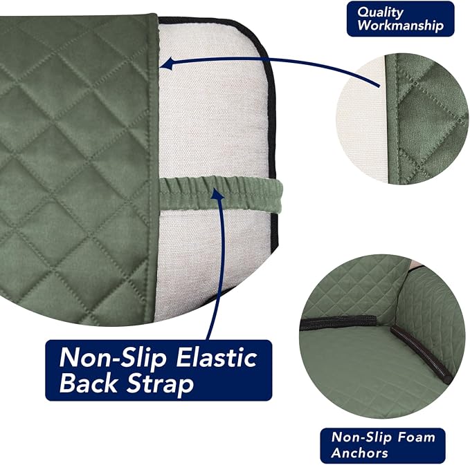 PureFit Reversible Quilted Sofa Cover Dog Couch Covers for Sofa, 28 in | Greyish Green/Beige, Water Resistant Couch Protector, Washable Pet Couch Cover with Non Slip and Elastic Straps For Kids