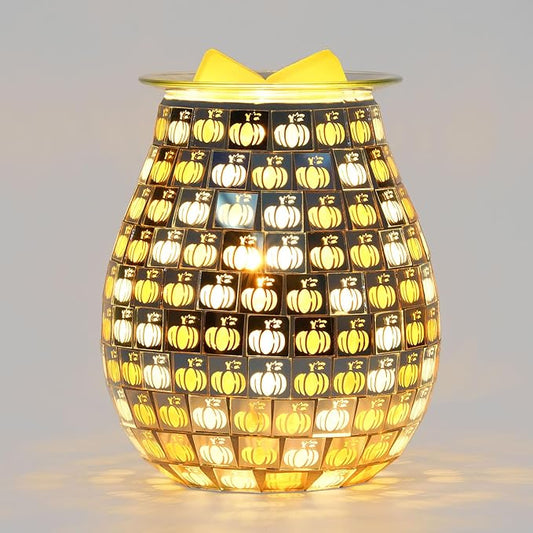 Dicimi Pumpkin Wax Melt Warmer, Handmade Mosaic Glass Wax Warmer with Flameless Night Light, Fast Heating Fall Harvest Decor, Cozy Home Ambiance
