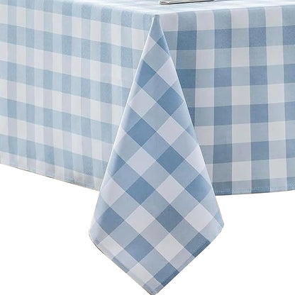 Waterproof Gingham Tablecloth, Checkered Fabric Table Cover for Kitchen Dining, Blue & White Plaid Table Cloth, Rectangle Table Cloth for Indoor Outdoor Use, 60" Round