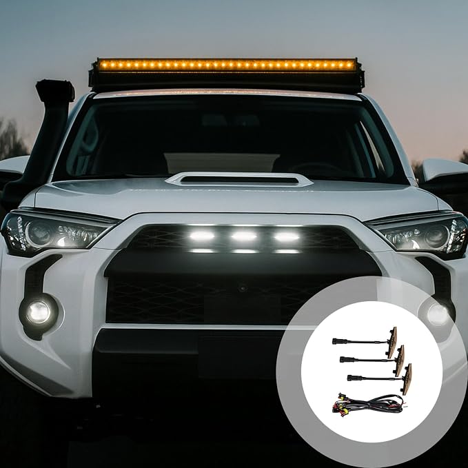 3Pc Led Grill Lighting For 4Runner Trd Pro 2014-2019, Waterproof Smoked Lens Fog Lamps With Wiring