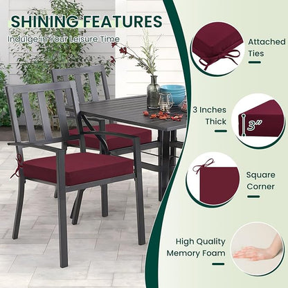 HARBOREST Outdoor Chair Cushions Set of 4, Water Resistant Patio Chair Cushions with Ties, Square Corner Outdoor Seat Cushions for Patio Furniture, 18.5"x16"x3", Burgundy