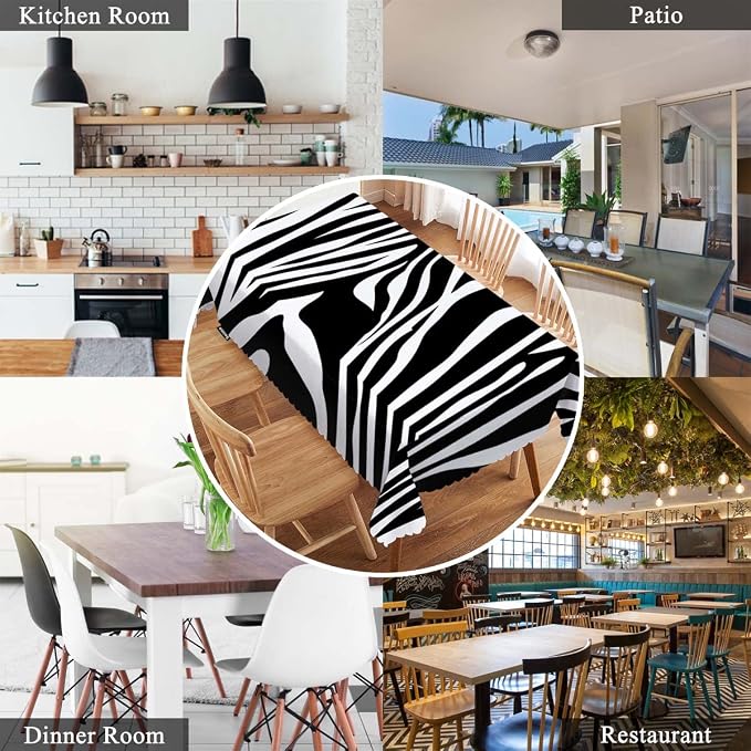 Swono Zebra Stripes 52"X70" Oblong Table Cloth Animal Skin Black and White Zebra Print Wrinkle Free Table Cover Farmhouse Tablecloth for Home Restaurant Picnic Indoor Outdoor Dining