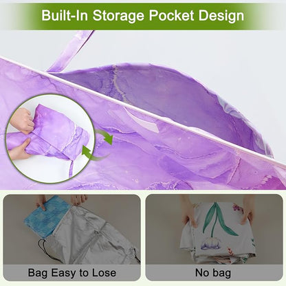 Picnic Table Cover with Bench Covers Windproof Waterproof Picnic Table Covers Camping Tablecloth with Self-Storage Bag, 72in, Light Purple
