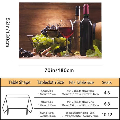 Red White Wine Decorative Rectangle Tablecloth Retro Elegant Goblet Glass Grapes Fruit Wooden Board Polyester Table Cloths Kitchen Table Cover for Dining BBQ Picnic Coffee Table 52 x 70 Inch 4-6 Seats