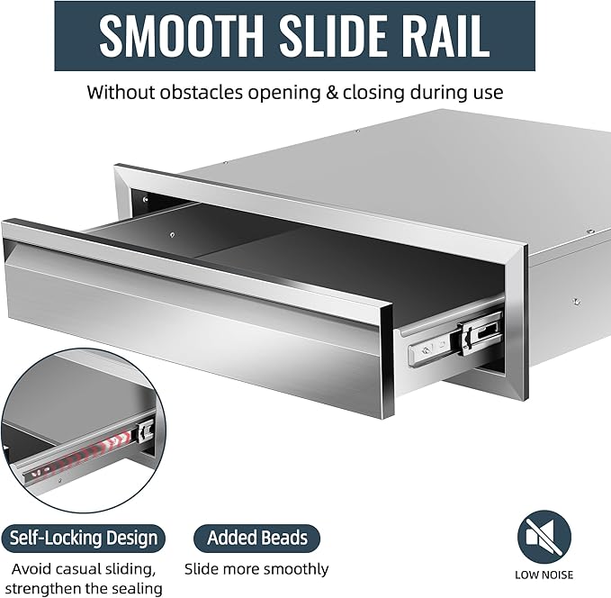 Outdoor Kitchen Drawer 24 x 6.5 x 23 inch Flush Mount BBQ Layer Drawer, Durable Stainless Steel Kitchen Drawer Outdoor Kitchen Access Drawer for BBQ Island Patio