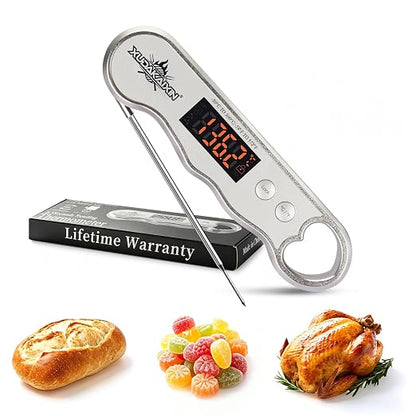 0.3s Fast Read Meat Thermometer – USB-C Rechargeable, Silvery | Digital instant read for BBQ, baking, and candy –no batteries needed