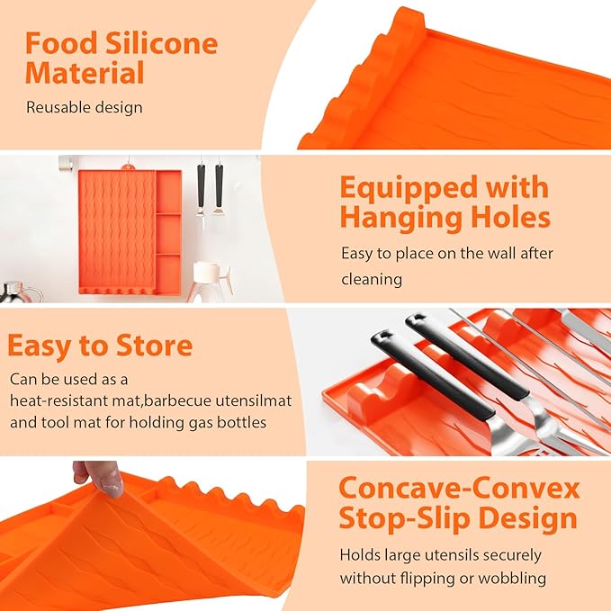 Jalopink Silicone Grill Mat Compatible with Blackstone Griddle, 15.75"x11.5" Non-Stick BBQ Grill Pad, Reusable Outdoor Spatula Mat for Griddle, Kitchen, Patio Accessories(Orange)