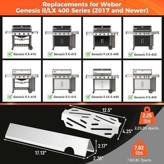 QuliMetal Grill Parts For Weber Genesis II E-410/E-415/E-435, Flavorizer Bars and Heat Deflectors for Weber Genesis II LX E-440 Series, Grill Parts For Weber GS4 66686 66041 66033, 17" Stainless Steel