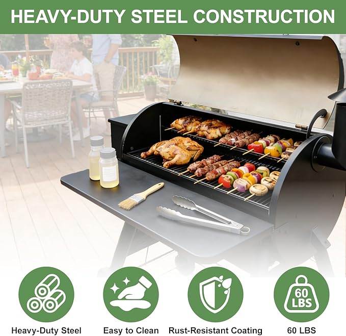 GRISUN Folding Front Shelf for Traeger Pro 34, Texas Elite 34, Century 885 & Eastwood 34 Pellet Grills, Heavy-Duty BAC363 Replacement Grill Accessory, 37" x 12" Foldable Prep & Storage Shelf