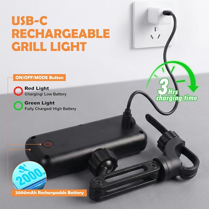 HyperFun Grill Lights for Outdoor Grill - 360° Adjustable USB-C Rechargeable LED BBQ Light with 2 Brightness Modes & Smart Tilt Sensor Function - Perfect BBQ Accessories Gift for Men Dads Husbands