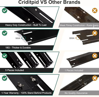 Criditpid Universal Adjustable Porcelain Steel Heat Plates, Heat Tent, Flavorizer Bar, Burner Cover, Flame Tamer for Brinkmann, Charbroil, Nexgrill, Backyard, Extend from 11.75 to 21 Inch, 5-Pack