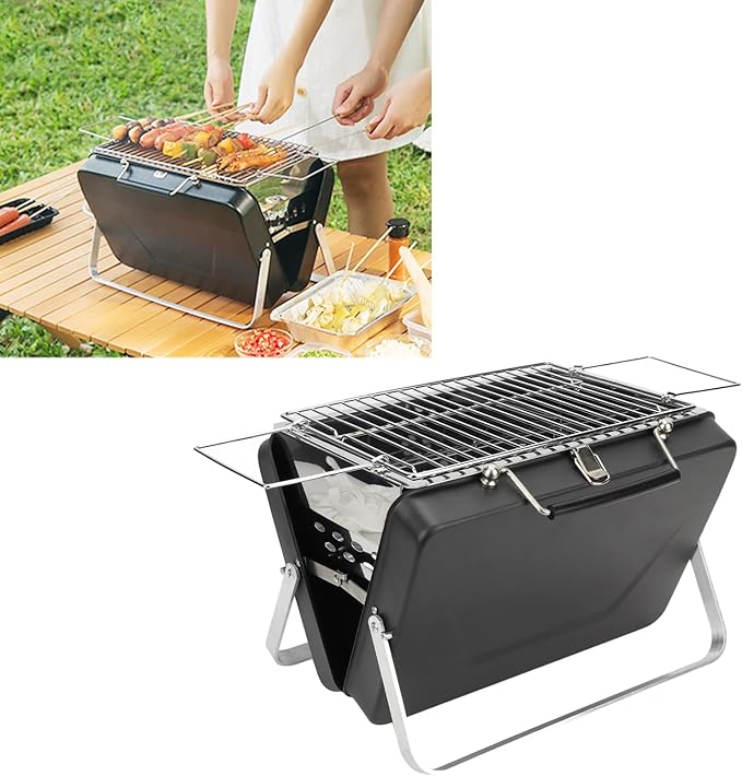 Alomejor Portable Charcoal BBQ Grill Folding Notebook Grill Wire Meshes Tools for Camping Outdoor Cooking Backyard Picnic