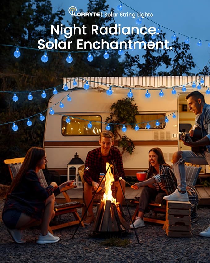Solar String Lights Outdoor Waterproof 2 Pack 100 LED 64FT Patio Lights | Blue Crystal Globe, 8 Lighting Modes, Auto On/Off, Solar Powered String Light for Outside Yard Wedding Party Tree Decorations