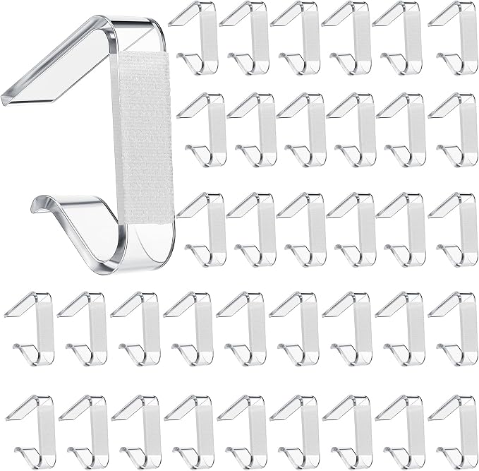 Yerliker 36 Pcs Clear Table Skirting Clips with Hook and Loop Plastic Tablecloth Clips for Meeting Party Indoor Outdoor Events