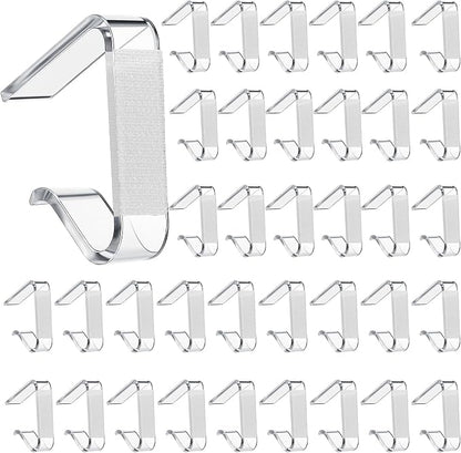 Yerliker 36 Pcs Clear Table Skirting Clips with Hook and Loop Plastic Tablecloth Clips for Meeting Party Indoor Outdoor Events