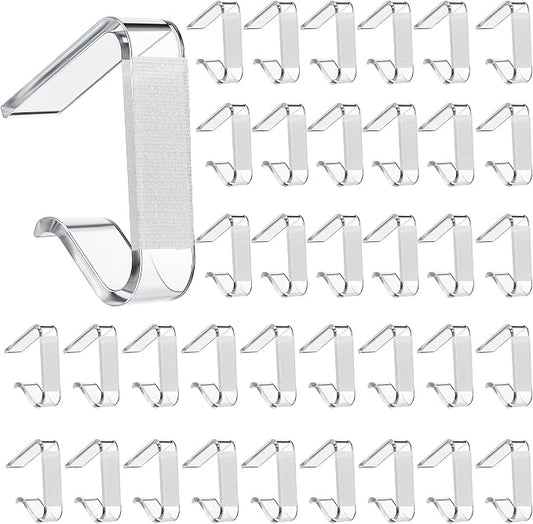 Yerliker 36 Pcs Clear Table Skirting Clips with Hook and Loop Plastic Tablecloth Clips for Meeting Party Indoor Outdoor Events