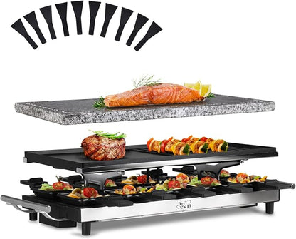 Artestia 1500W Large Size Raclette Cheese Grill | Adjustable Temperature Korean BBQ Grill, Cheese Raclette with Grill Stone for Parties Family
