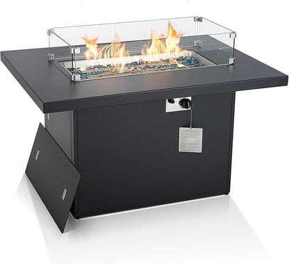 BULEXYARD 43" Aluminum Propane/Natural Gas Fire Pit Table, 60,000 BTU Rectangle Outdoor Patio Firepit Table with Cover, Lid & Wind Guard, Modern CSA-Certified Fireplace for Outside Patio, Dark Grey