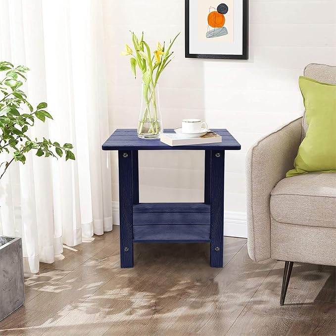 Outdoor Side Table, Weather Resistant Double Small Adirondack Side Table, Outdoor Indoor End Table for Adirondack Chair, 17" Patio Table for Pool, Deck and Porch, Deep Blue