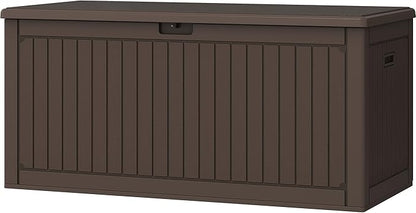 DWVO 320 Gallon Resin Outdoor Storage Box, XXL Double-Wall Waterproof Deck Box with Divider, Doubles as Table or Seating with 1000 lbs Capacity, Lockable (Brown)