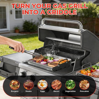23”x16” Flat Top Griddle for Gas Grill – Airflow-Optimized Size | for Even Cooking, Stainless Steel Stove Top Griddle Universal Fit Plate for Outdoor BBQ, Tailgating, Eggs, Steaks & Burgers