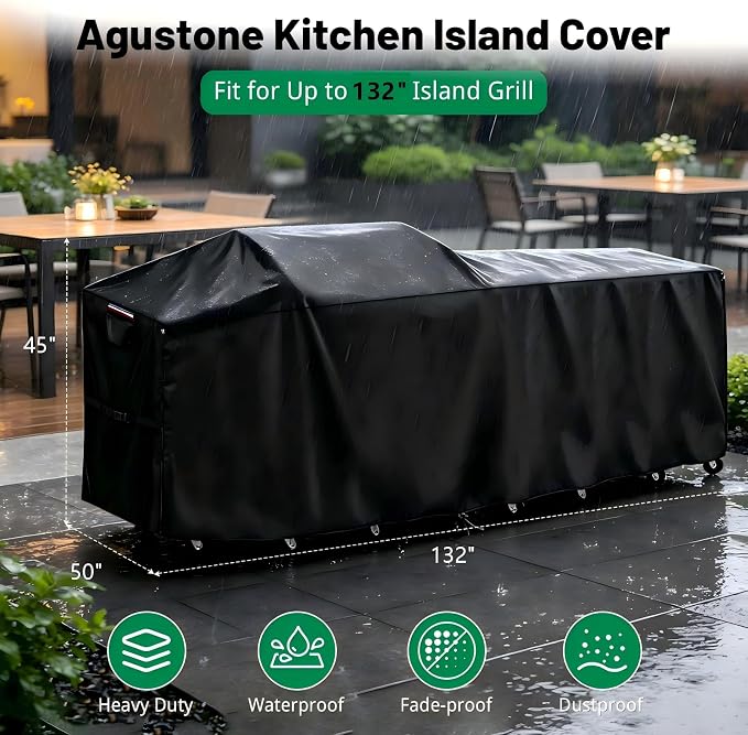 132 Inch Island Grill Cover, Outdoor Kitchen BBQ Waterproof Cover | Heavy Duty Outdoor Large Island Covers for Patio BBQ, 132"L x 50"W x 45"H
