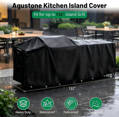 132 Inch Island Grill Cover, Outdoor Kitchen BBQ Waterproof Cover | Heavy Duty Outdoor Large Island Covers for Patio BBQ, 132"L x 50"W x 45"H