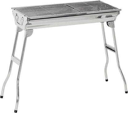 Portable Charcoal Grill, Stainless Steel Folding Outdoor BBQ Grill for Backyard Cooking, Camping, Picnic, Party, Tailgating and Travel with Pan, Grill Rack, Shelves, Hooks