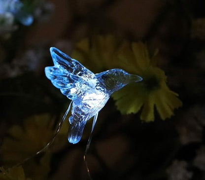 WSgift Solar Hummingbird String Lights, 15.8 Ft 30 Warm White LED Outdoor Waterproof Bird Fairy String Lights for Garden Yard Outdoor Decorations