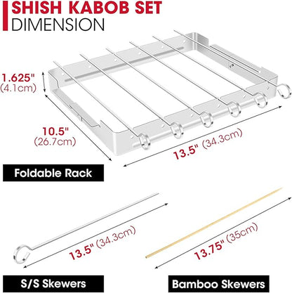 Unicook Upgraded Stainless Steel BBQ Shish Kabob Set, Large Foldable Grill Rack with 6pcs 13.5"L Barbecue Skewer, Keeps Kabobs from Sticking to the Grill Grate, 30pcs Bamboo Skewers as Bonus