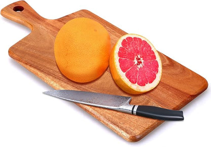 Acacia Wood Cutting Board with Handle for Kitchen, Small Wooden Chopping Boards for Fruit, Cheese, Bread, Meat, Charcuterie, Serving & Carving