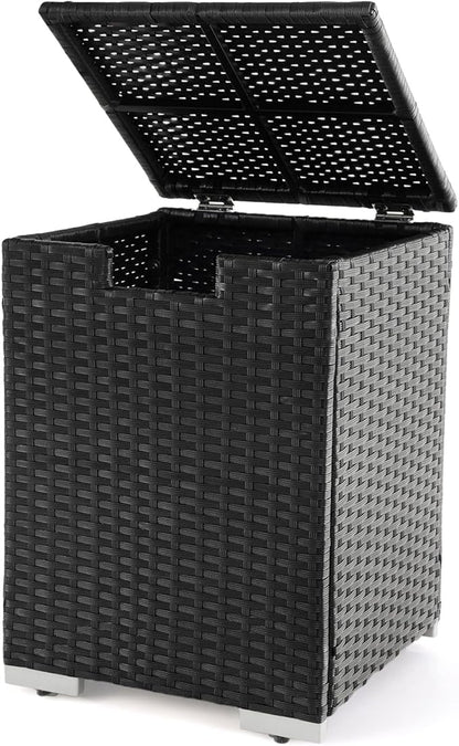 Tangkula Outdoor Propane Tank Cover Table, Patiojoy Wicker Hideaway Table for Gas Fire Pits, 20 lbs Propane Tank Storage Box, Outdoor Wicker Side Table & Propane Tank Holder (Black)