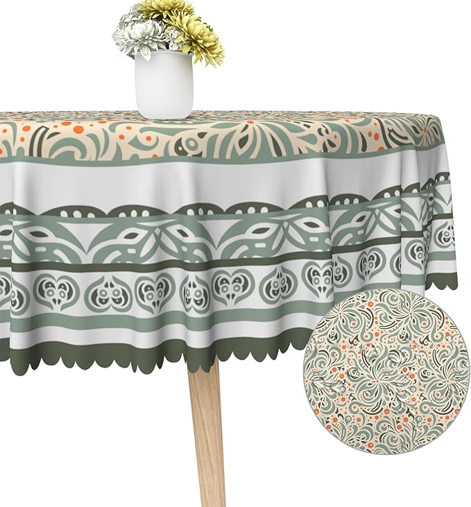 Elegant Flower Round Table Cloth Perfect for Spring Home Decor Orange Green Paisley Boho Circle Table Cover for Farmhouse Decors Seasonal Tablecloths for Party Picnic Dinner Decor 60x60 Inch