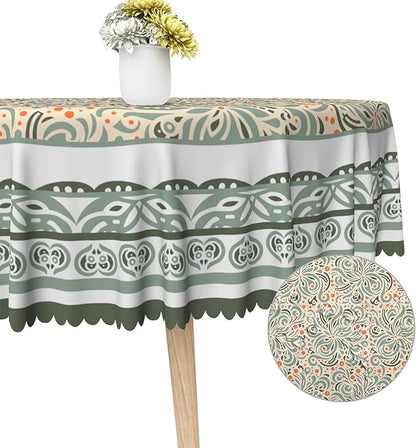 Elegant Flower Round Table Cloth Perfect for Spring Home Decor Orange Green Paisley Boho Circle Table Cover for Farmhouse Decors Seasonal Tablecloths for Party Picnic Dinner Decor 60x60 Inch