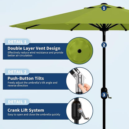 Garvee 10FT Patio Umbrella 8 Sturdy Ribs Outdoor Table Umbrella,Grass Green | Crank Lift & Push Button Tilt - Market Umbrella for Pool, Deck, Yard, Garden