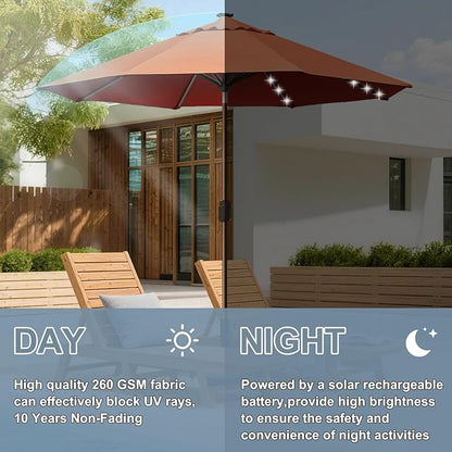 EliteShade USA 10-Year-Non-Fading 10ft Market Patio Umbrella, Commercial Grade Table Sun Umbrella with 80 Solar LED Lights, Crank Open, Windproof & UPF 50+ UV Protection for Garden, Deck, Pool, Backyard, Rust
