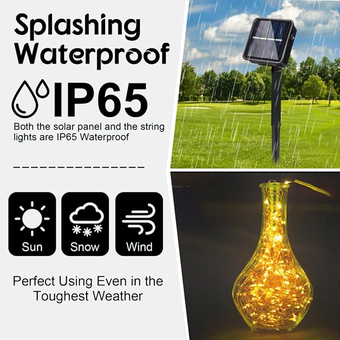 4 Pack Solar Powered Copper Wire String Lights Outdoor, Total 400LED Waterproof 8 Modes Fairy Lights for Garden, Patio, Party, Yard, Christmas (Warm White)