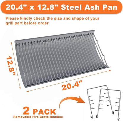 LS'BABQ 20 Inches Ash Pan Charcoal Grill Replacement Parts for Chargriller 5050 5072 5650 2123 2223 2823 Charcoal Grills with 2 PCS Fire Grate Hangers, Replacement Part for Chargriller Model #200157