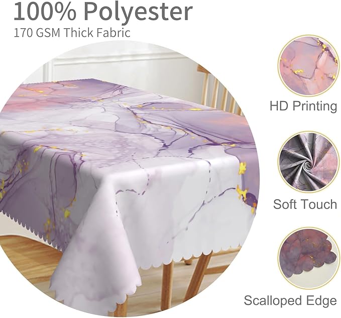 54x108inches Abstract Pink Purple Marble Table Cloth Watercolor Ombre Ink Painting Art Modern Texture Tablecloth Waterproof Polyester Table Cover for Dining Room Kitchen Themed Party Decor