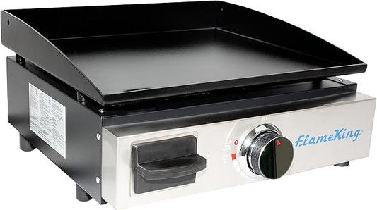 Flame King 17-inch Flat Top Griddle for BBQ Grill w/Regulator, Propane Gas Griddle for RV Pullout Kitchen