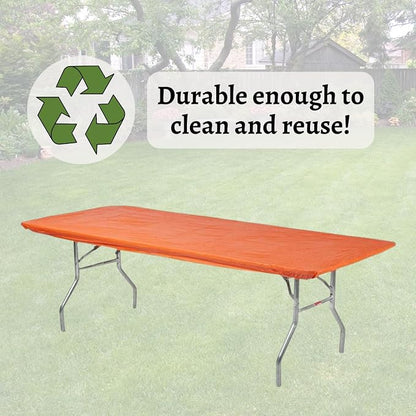 6' Rectangle Plastic Table Covers 30" x 72", Bundle of 5 (Orange)