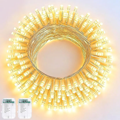 Pooqla 2 Pack String Lights Battery Operated, Total 33.3ft 100 LED Fairy Lights Indoor Outdoor Decorations, 8 Modes Warm White Battery Christmas Lights for Bedroom Classroom Porch Party Yard Decor